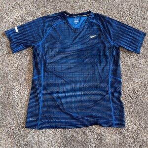Nike Dri-fit Men's Blue Miler Abstract Printed Athletic Running T-shirt Sz Large